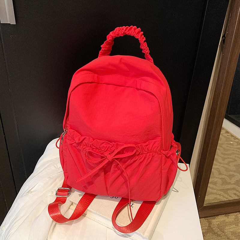 Japanese-style artistic, fresh and elegant lady with a bow, fashionable single-shoulder bag, pleated nylon fabric, casual and versatile backpack details Picture