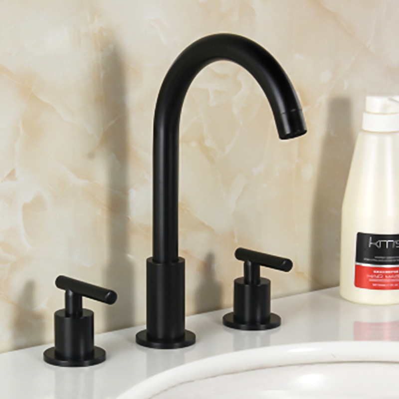Wholesale of cross-border foreign trade washbasin three-hole faucet set, bathroom cabinet split double-handle cold and hot splash-proof faucet Application Scenario