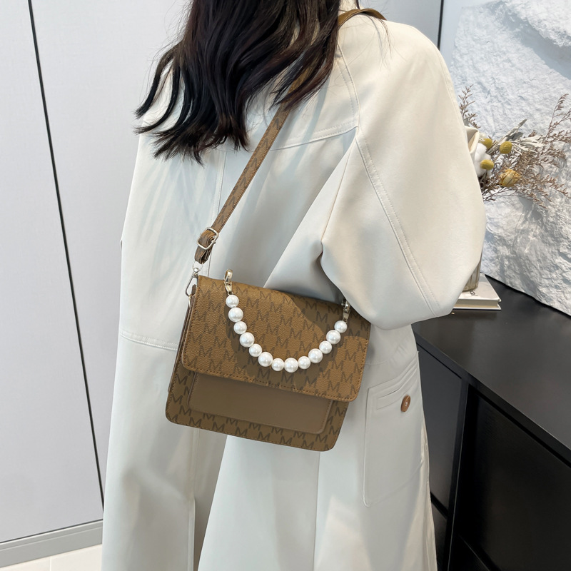High-end and stylish small bag for women, 2024 new trendy pearl chain single-shoulder bag, versatile and stylish crossbody small square bag Specification drawing