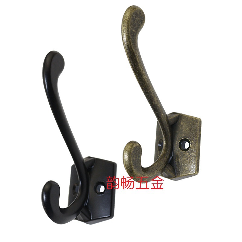 Wholesale zinc alloy hooks, coat hooks, double hooks, European retro kitchen and bathroom alloy hooks, thick wall hooks, square full figure