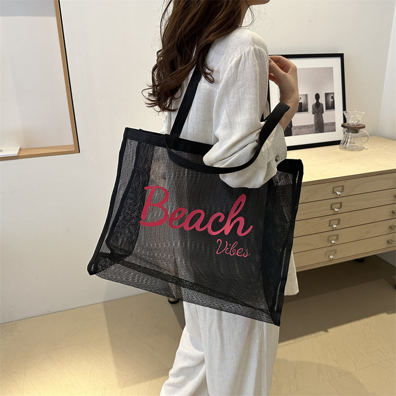 Mesh transparent shopping bag, large-capacity mesh single-shoulder bag, women's beach bag Specification drawing