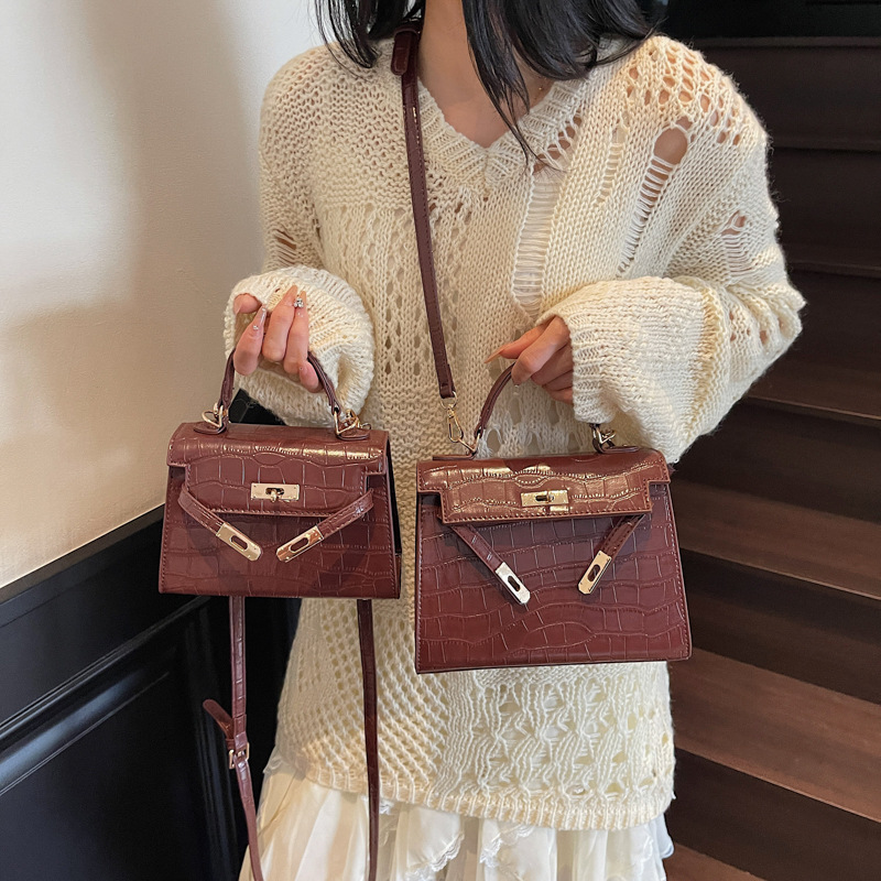 Cross-border stone-patterned handbag, stylish Kelly bag 2025 new style, trendy and fashionable single-shoulder bag, retro crossbody bag for women Specification drawing
