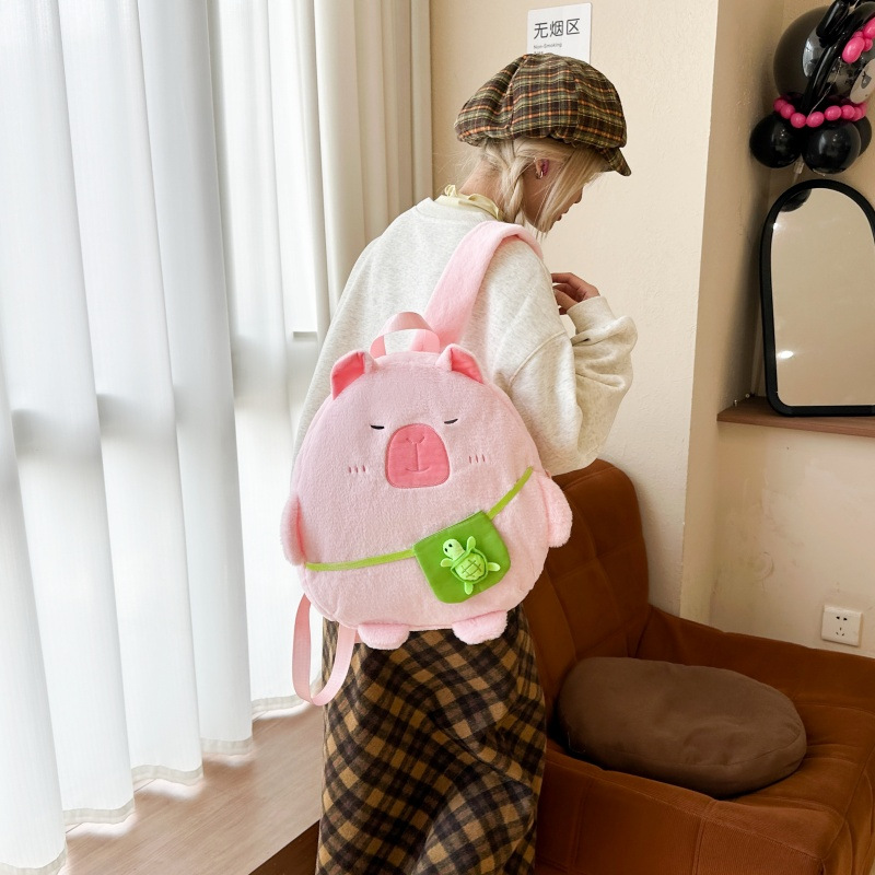The new cartoon plush and cute Capibara backpack is a large-capacity schoolbag that Japanese girls love Specification drawing