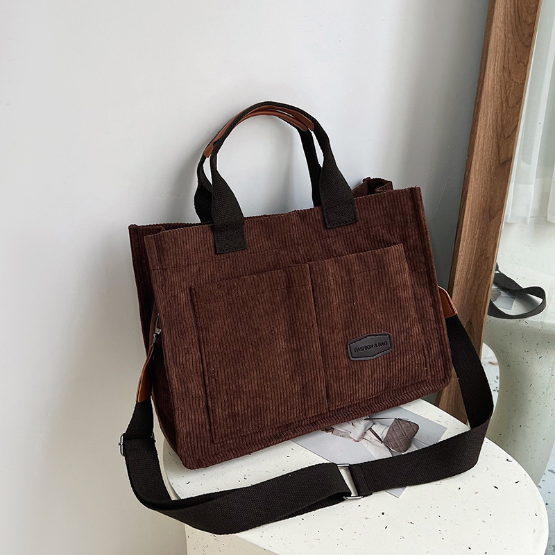 2025 New large-capacity commuter tote bag, women's versatile velvet single-shoulder bag, trendy wide shoulder strap crossbody bag full figure