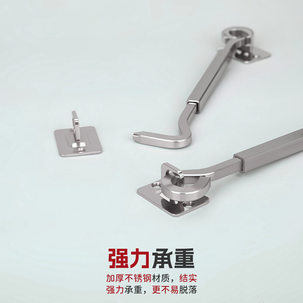 Stainless steel thickened window hook, household old-fashioned fixed limit wind hook, lock hook, solid extended perforated windproof hook for doors and Windows details Picture