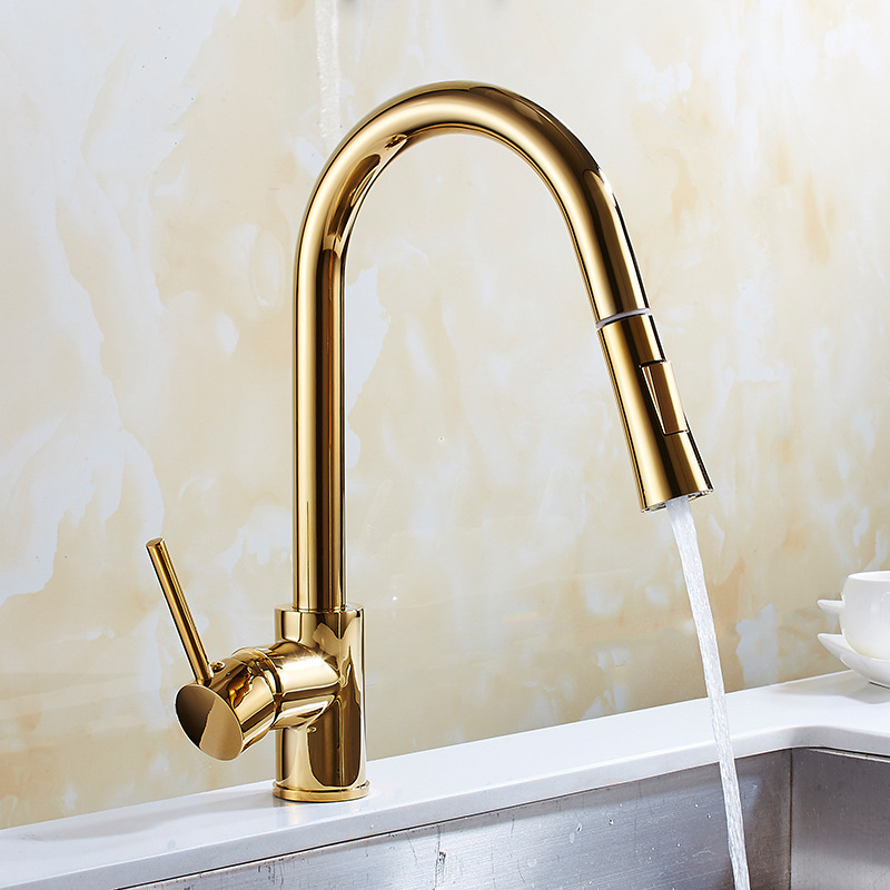 Haimingsi Golden pull-out Faucet Rotating Kitchen Faucet sink Sink Sink Hot and cold faucet 8055D details Picture