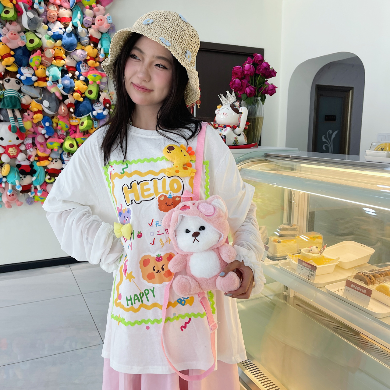 The cute cartoon bear transforms into a backpack, and the soft and adorable children's teddy coin purse grab doll can be exchanged for direct supply details Picture