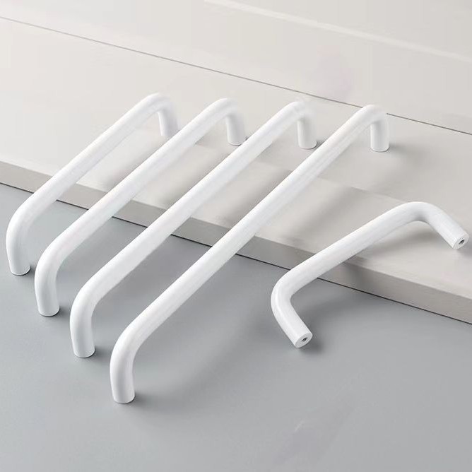 ABS plastic handle, arc-shaped U-shaped handle, plastic black sand silver handle, industrial special handle, pallet handle Specification drawing