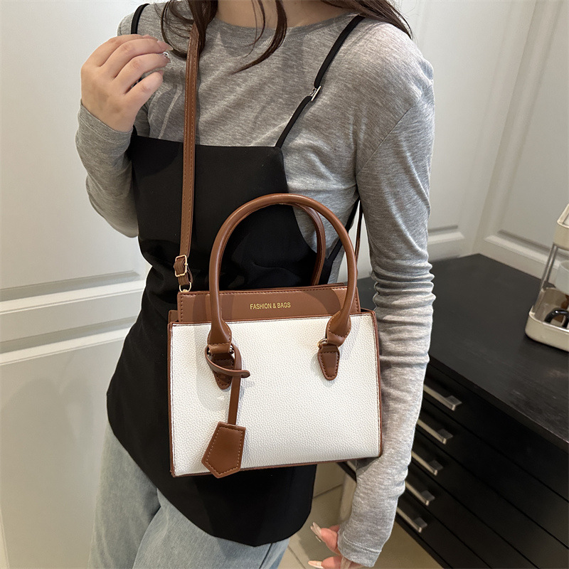 Cross-border Instagram niche trend single-shoulder crossbody bag for women 2025 summer fashion simple color-blocking patchwork handbag details Picture