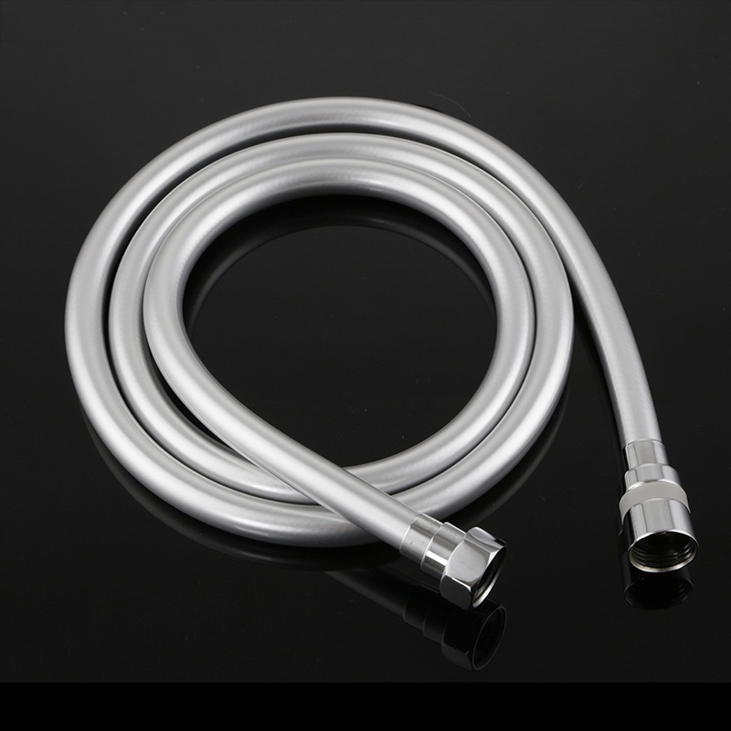 Factory direct sales of 1.5-meter silver-gray PVC flexible hose, hand-held hose, shower hose, copper cap, 360° rotating showerhead hose full figure