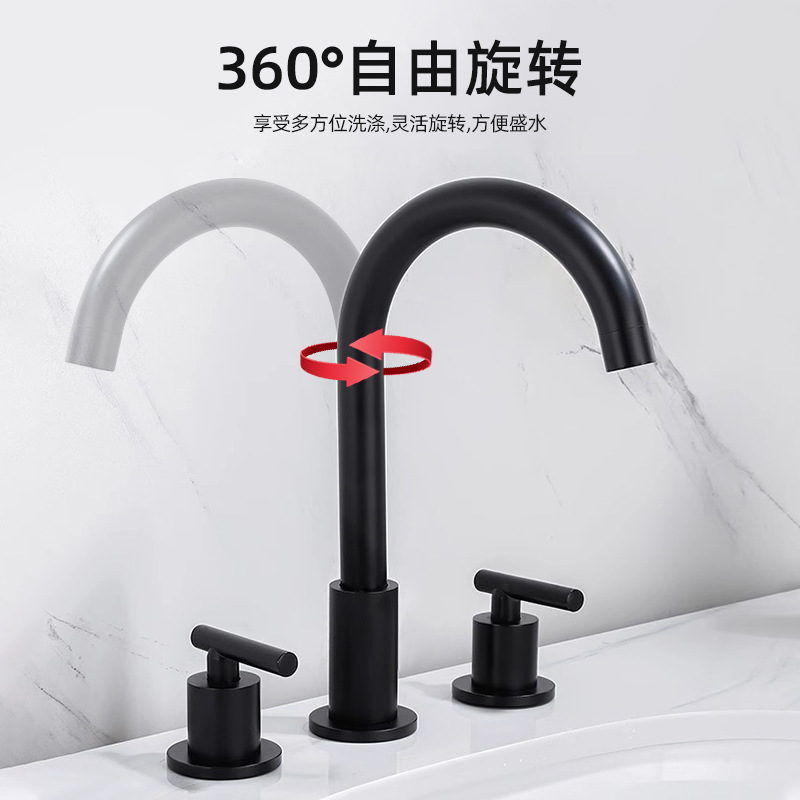Wholesale of cross-border foreign trade washbasin three-hole faucet set, bathroom cabinet split double-handle cold and hot splash-proof faucet Specification drawing