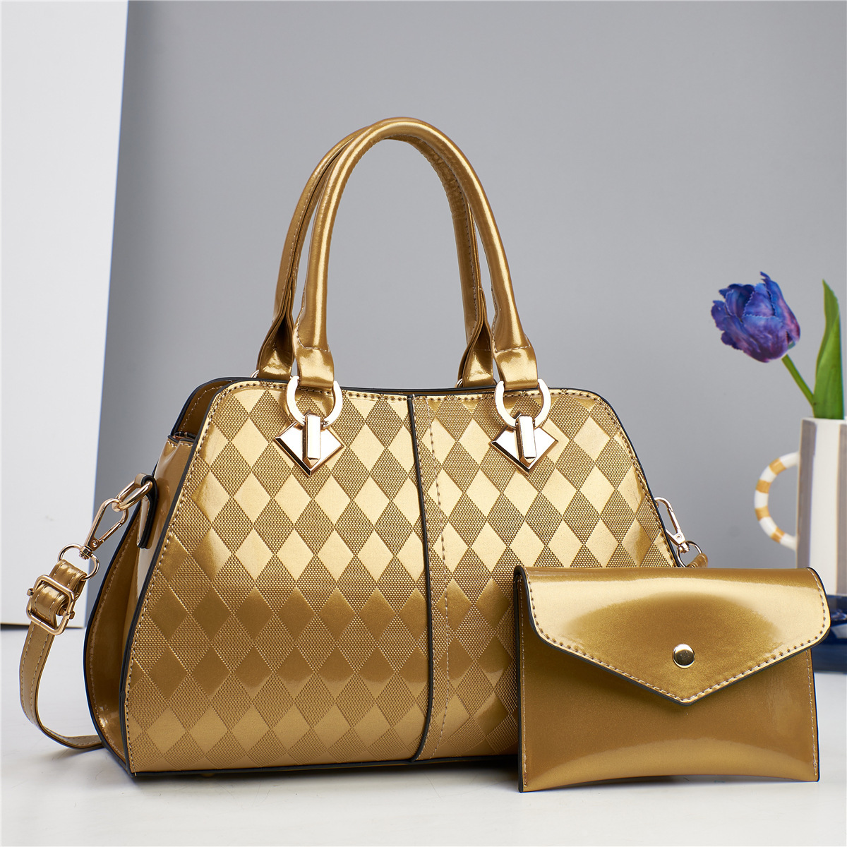 New style mother-and-child bag, solid color splicing, large capacity, stylish texture, single-shoulder crossbody cross-border pu women's bag, one-piece consignment full figure