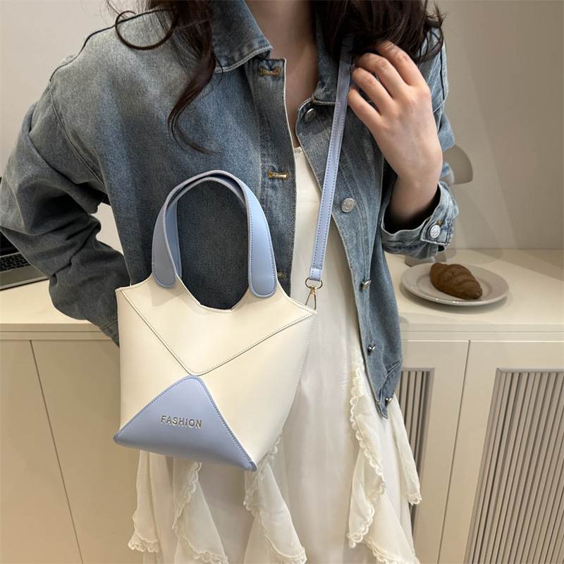 Fashionable and casual vegetable basket bag, women's color-blocking spliced mother-and-child bucket bag, commuting single-shoulder crossbody bag Specification drawing