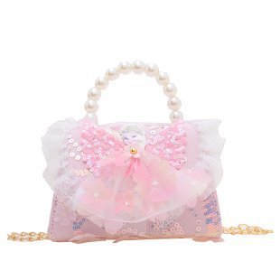 Princess and girl fashion single-shoulder Elsa Princess small bag, pearl hand-held mini chain crossbody bag for children Item Picture