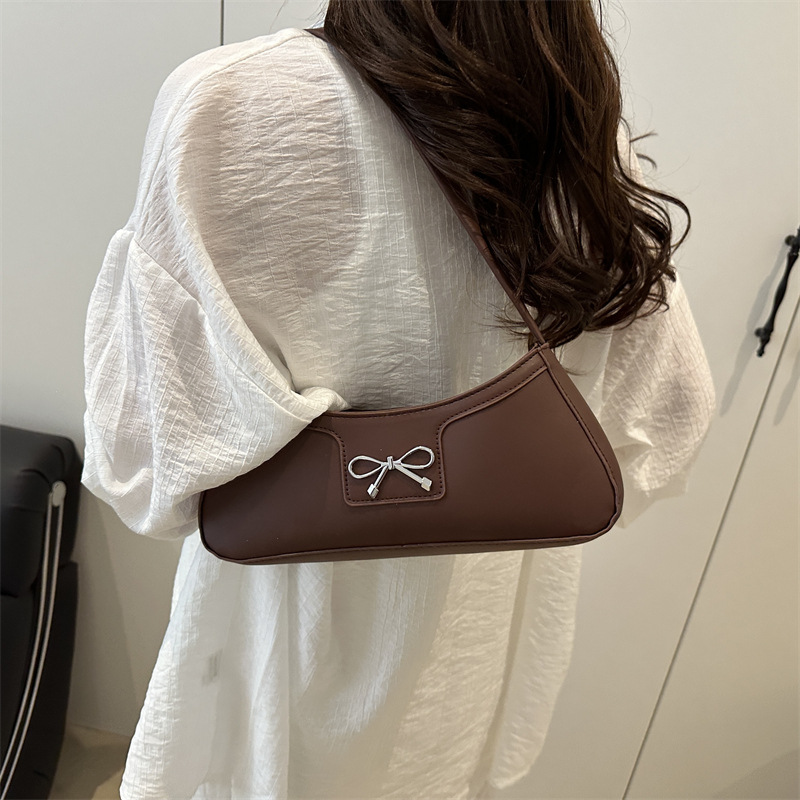 Fashion Bow 2025 solid color new Korean-style trendy and stylish commuter single-shoulder underarm baguette bag for women Specification drawing