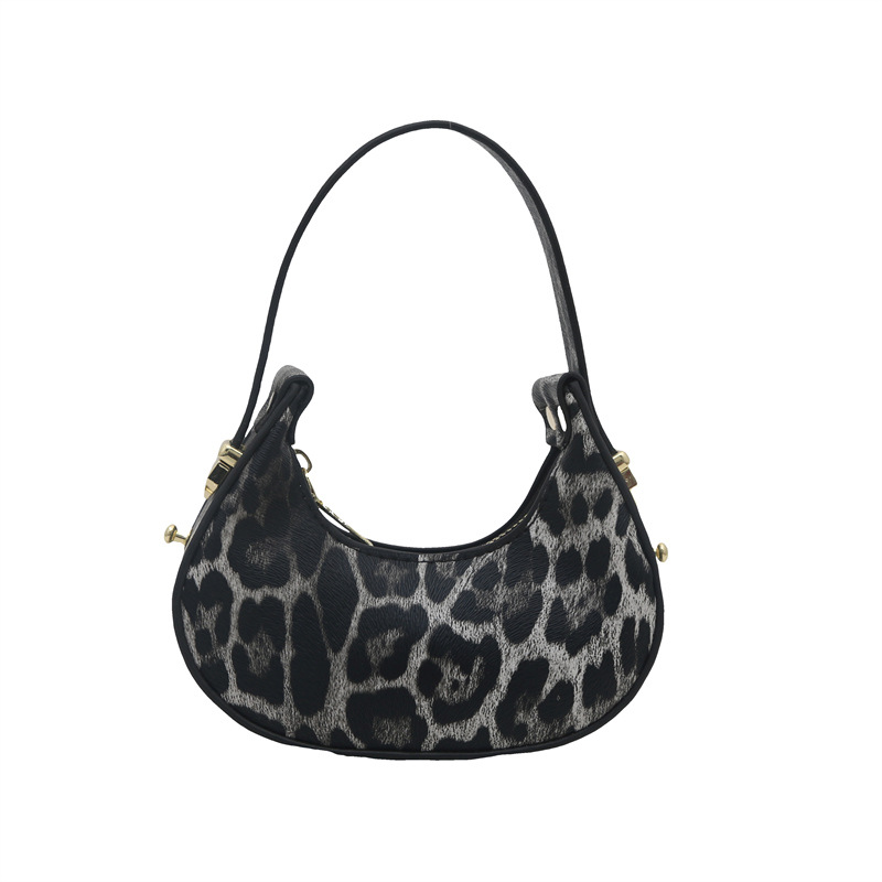 High-end small bag for women, spring and summer new style European and American fashion leopard print retro niche dumpling bag, hand-held crescent-shaped bag Item Picture