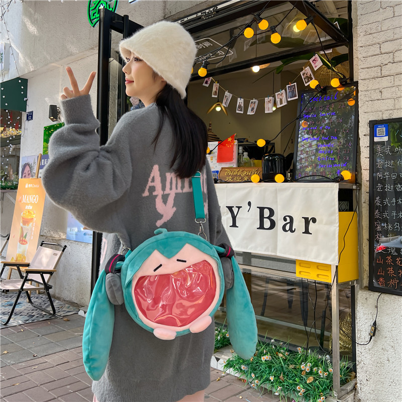 New Hatsune Miku mike cute girl crossbody transparent bag doll backpack single-shoulder bag manufacturer wholesale Specification drawing