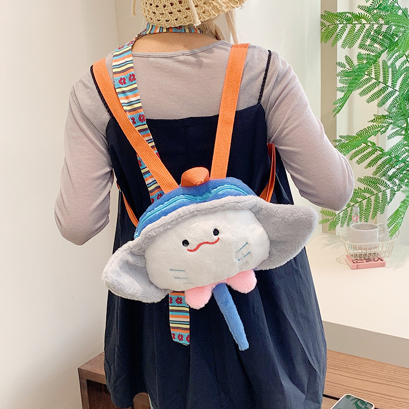New cartoon Marine animal backpacks, cute turtle plush girl backpacks, large-capacity plush backpacks wholesale Specification drawing