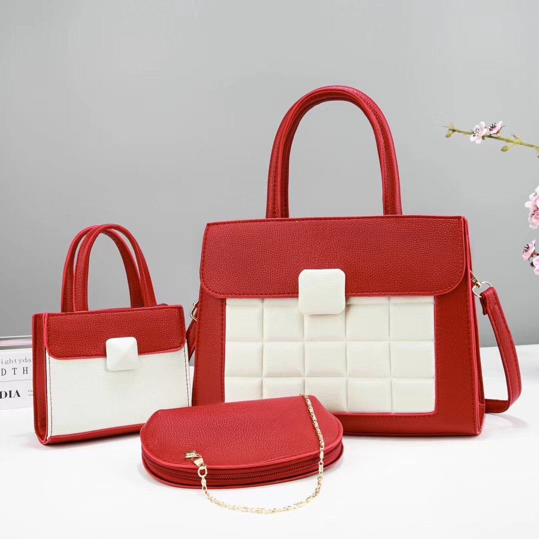 Cross-border three-piece women's bag set 2024 New commuter tote bag, niche color-matched hand-held shoulder crossbody bag details Picture