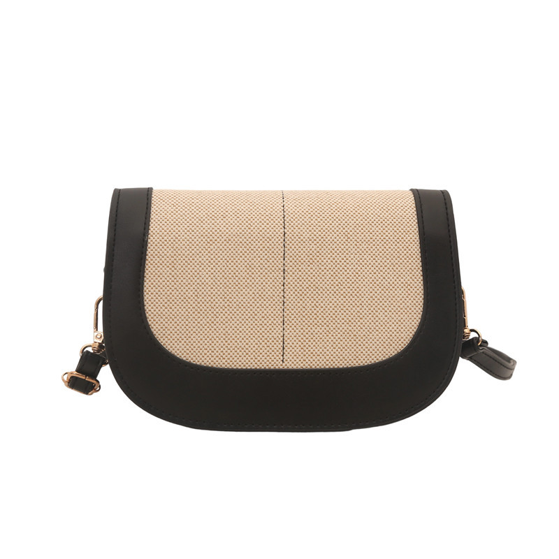 The patchwork canvas flap saddle bag is a Korean-style Instagram casual, versatile, and fashionable single-shoulder bag for commuting Item Picture