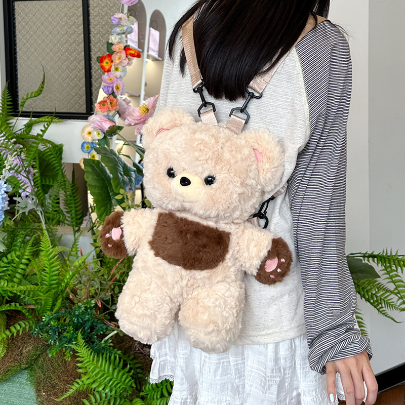 New cute teddy bear doll bag, a girlish cartoon plush double-shoulder large-capacity travel backpack style Application Scenario