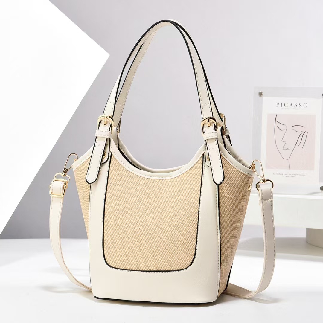New color-blocking bucket bag, large-capacity fashionable single-shoulder bag, trendy cross-border versatile women's bag, simple and trendy handbag Specification drawing
