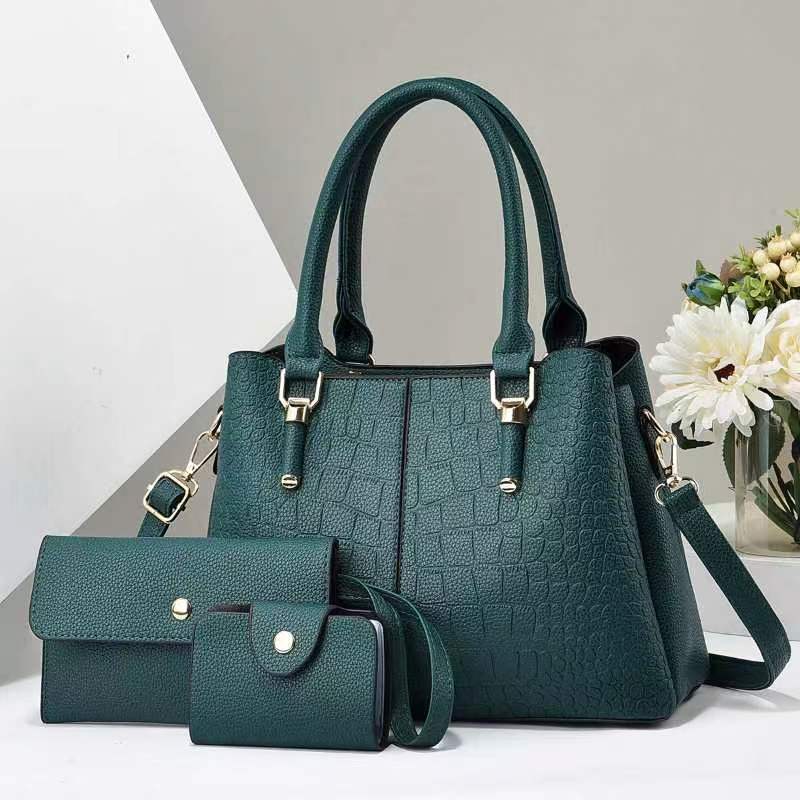 2024 New style women's bag, crocodile print Korean style trendy three-piece set, mother and child bag, versatile single-shoulder crossbody handbag full figure