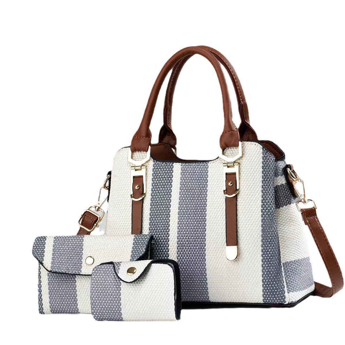 The new Spring/Summer 2024 stylish large-capacity handbag with checkered fabric for export, featuring a color-blocking vertical stripe single-shoulder crossbody bag, is a trend Item Picture