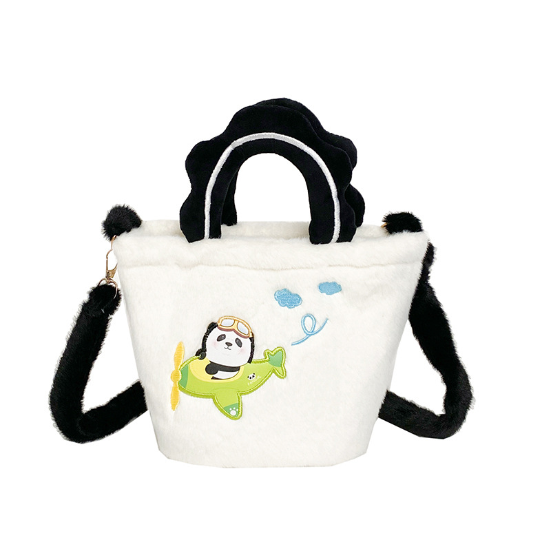 New Chinese-style embroidered cute little panda hand-held vegetable basket bag, a versatile and girlish small backpack with a slanted crossbody storage function Item Picture