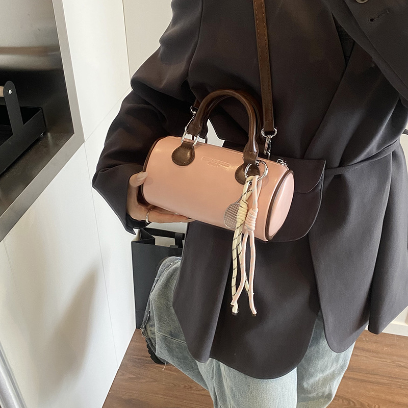 2025 Summer New simple and versatile handbag, women's retro color-blocking cylinder bag, high-quality single-shoulder crossbody bag Specification drawing