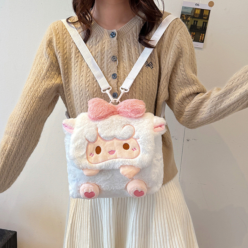 New cartoon bow little sheep plush toy backpacks for girls, soft and cute student backpacks wholesale full figure