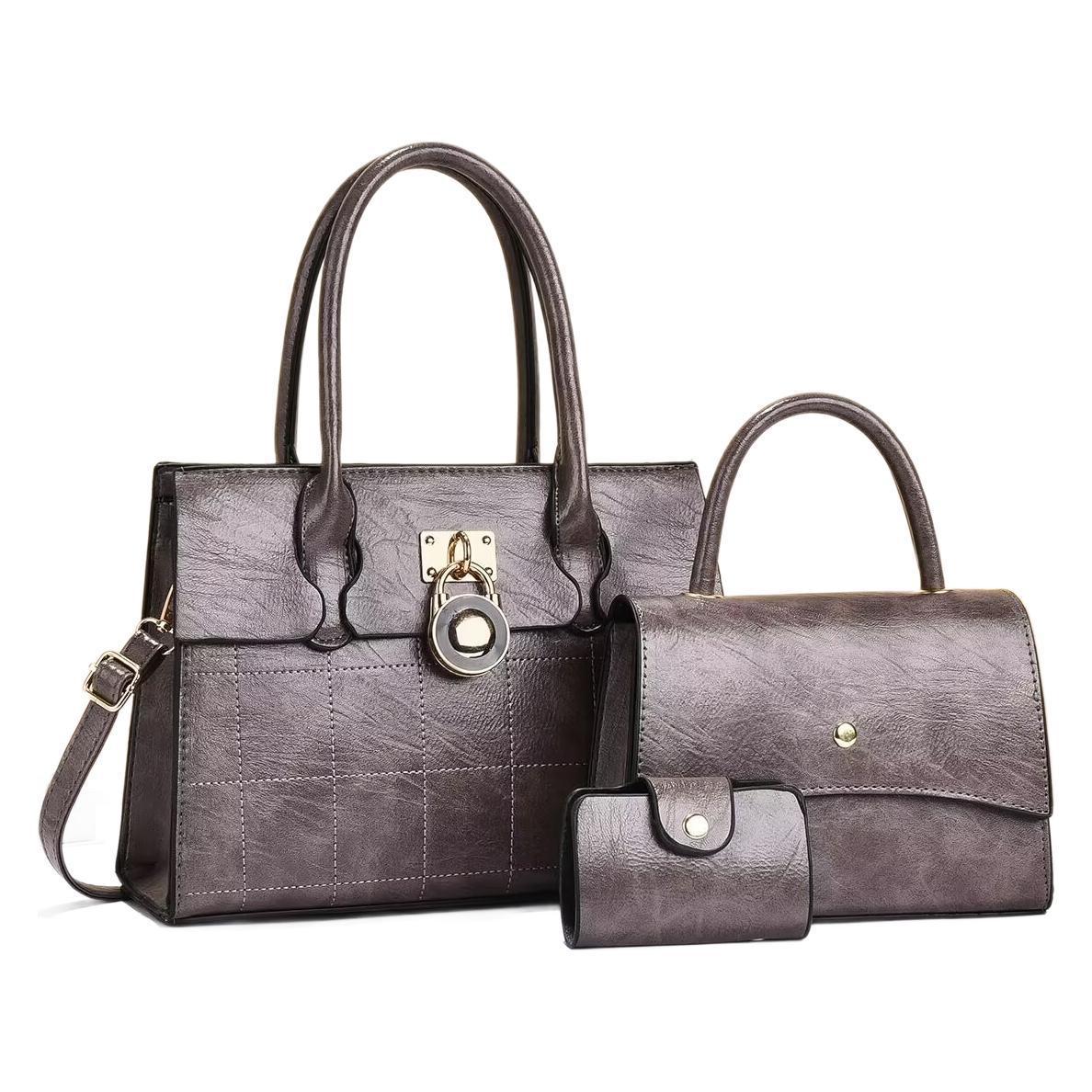 Three-piece set of fashionable tote bag, solid color single-shoulder crossbody bag, large capacity handbag, for women, 2025 new style, Korean style, trendy Item Picture