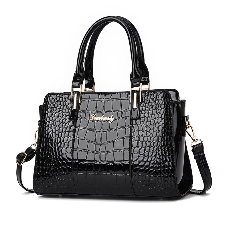 Fashionable shiny leather crocodile pattern patchwork handbag, 2024 new style, high-end single-shoulder crossbody bag, middle-aged women's bag consignment full figure