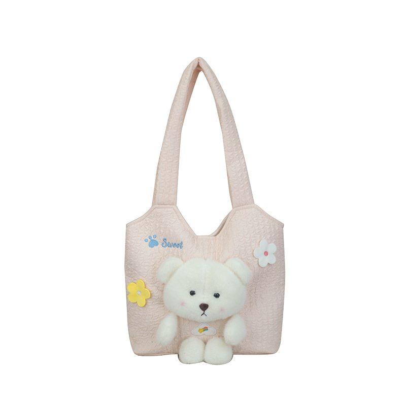 Cartoon canvas bear girl bag 2024 New style Cute plush doll handbag, large capacity crossbody bag Item Picture
