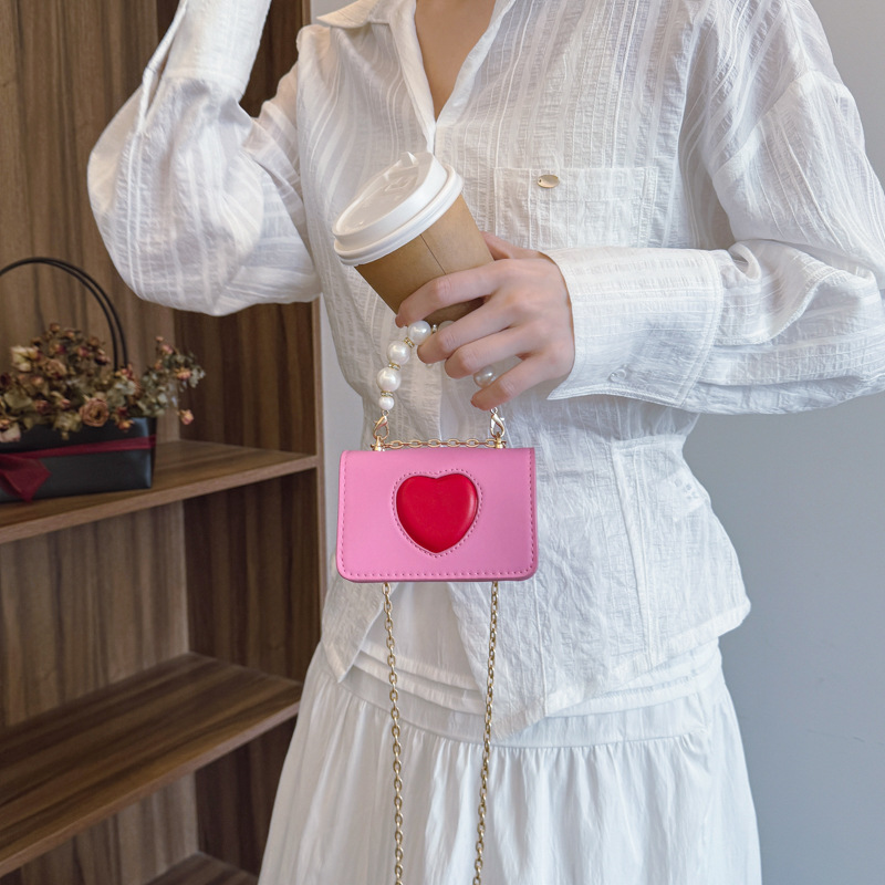 2025 New chain bag in Korean style, cute and fashionable heart, single-shoulder crossbody bag, small square bag with loose change accessories Specification drawing