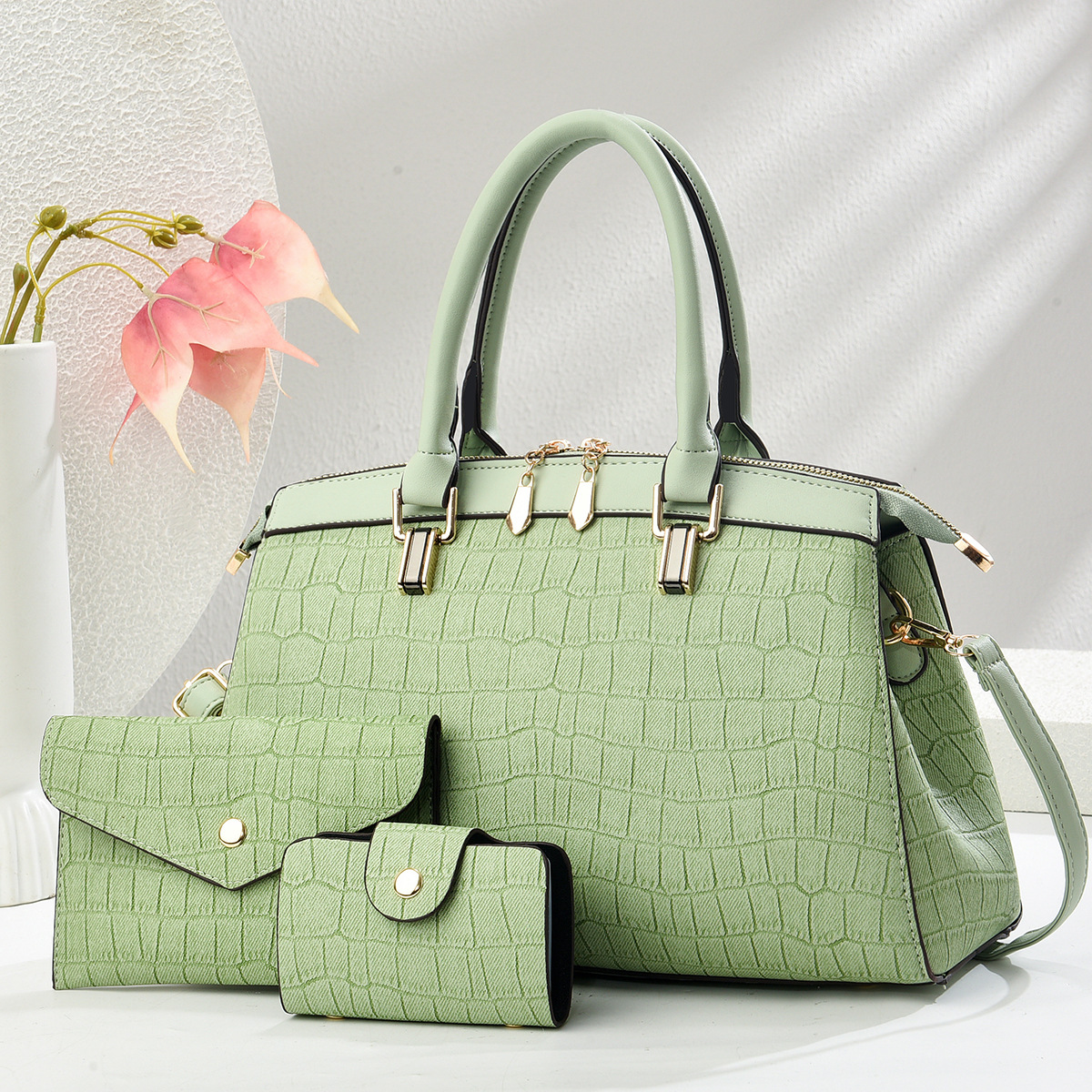Cross-border foreign trade three-piece set of mother and child bags, large-capacity women's new versatile zipper tote bag handbag Specification drawing