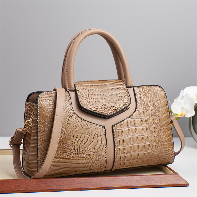 2025 New crocodile pattern spliced high-quality large-capacity cross-border single-shoulder crossbody solid color women's bag large bag Specification drawing