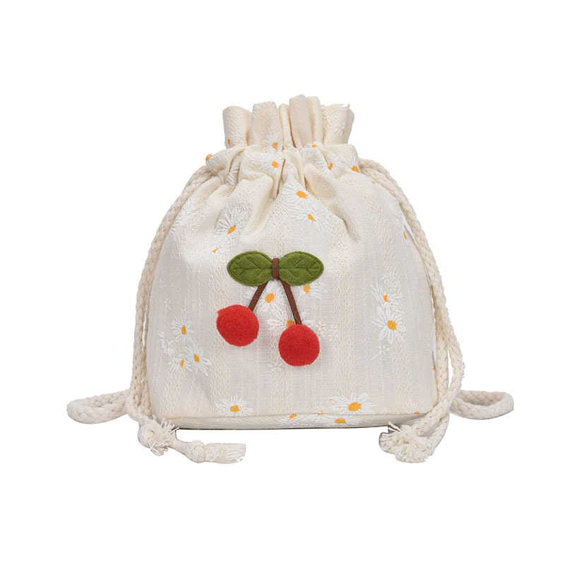 Woven cherry canvas bucket small women's bag 2020 Summer New style fashionable Korean style individual single-shoulder crossbody bag Item Picture