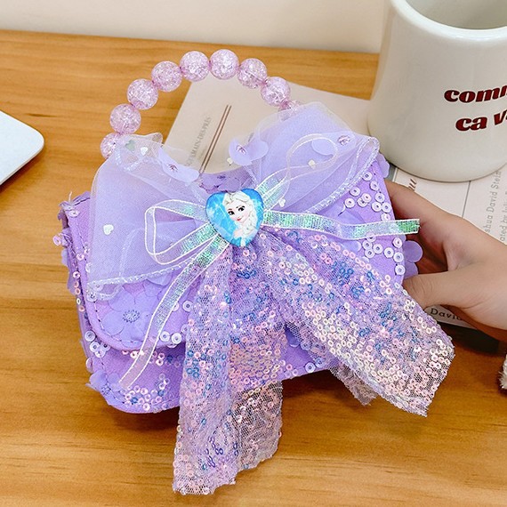 Dreamy lace bow princess crossbody bag, cute anime children's single-shoulder bag, cartoon pearl handbag details Picture