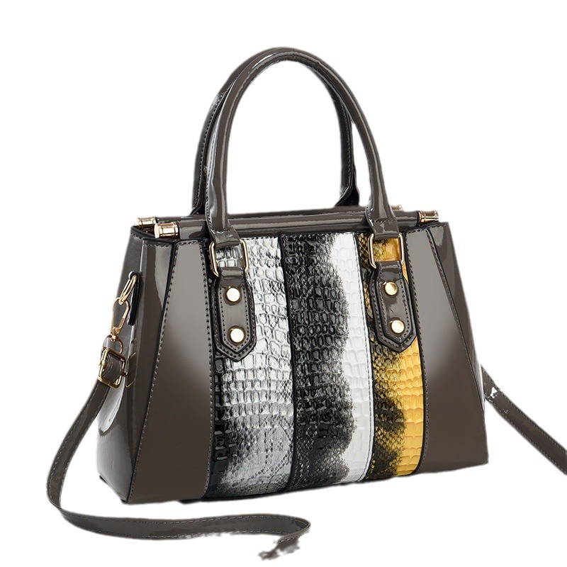 New patchwork women's bag 2024, European and American fashion, shiny leather, European and American trend, practical single-shoulder crossbody handbag Item Picture