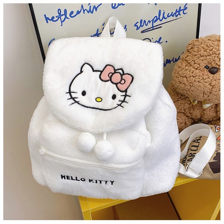 Cartoon Sanrio plush bag, large-capacity drawstring backpack, cute flip-top Kuromi Melody casual backpack Specification drawing