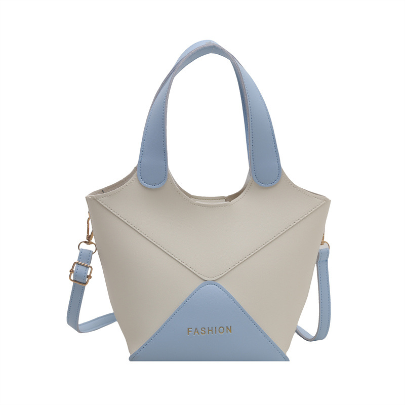 Fashionable and casual vegetable basket bag, women's color-blocking spliced mother-and-child bucket bag, commuting single-shoulder crossbody bag Item Picture