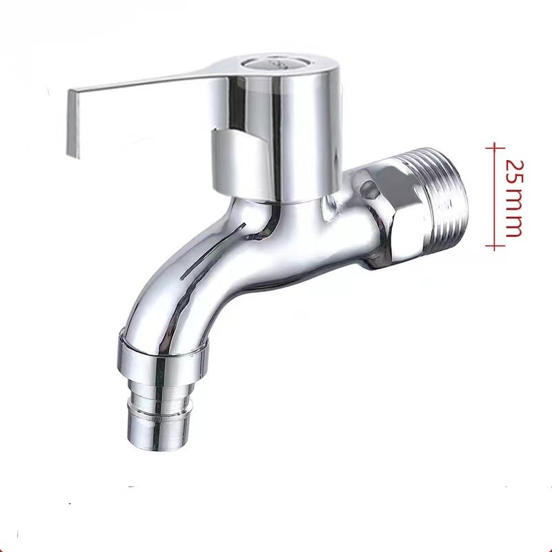 The washing machine faucet has a 4-inch copper core, a quick-opening extended faucet, and is made of zinc alloy 304. It features one water inlet and two water outlets Item Picture