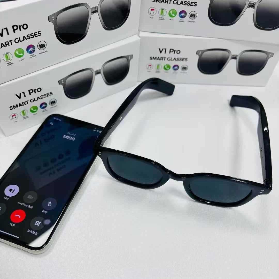 The cross-border bestseller V1 Pro smart glasses support Bluetooth calls, music song switching, remote control for taking photos, and an Ai voice assistant details Picture