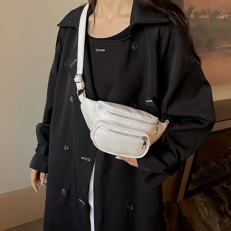 Fashionable women's waist bag 2023 New style simple travel chest bag solid color pu diamond-shaped embroidery thread single-shoulder crossbody bag details Picture