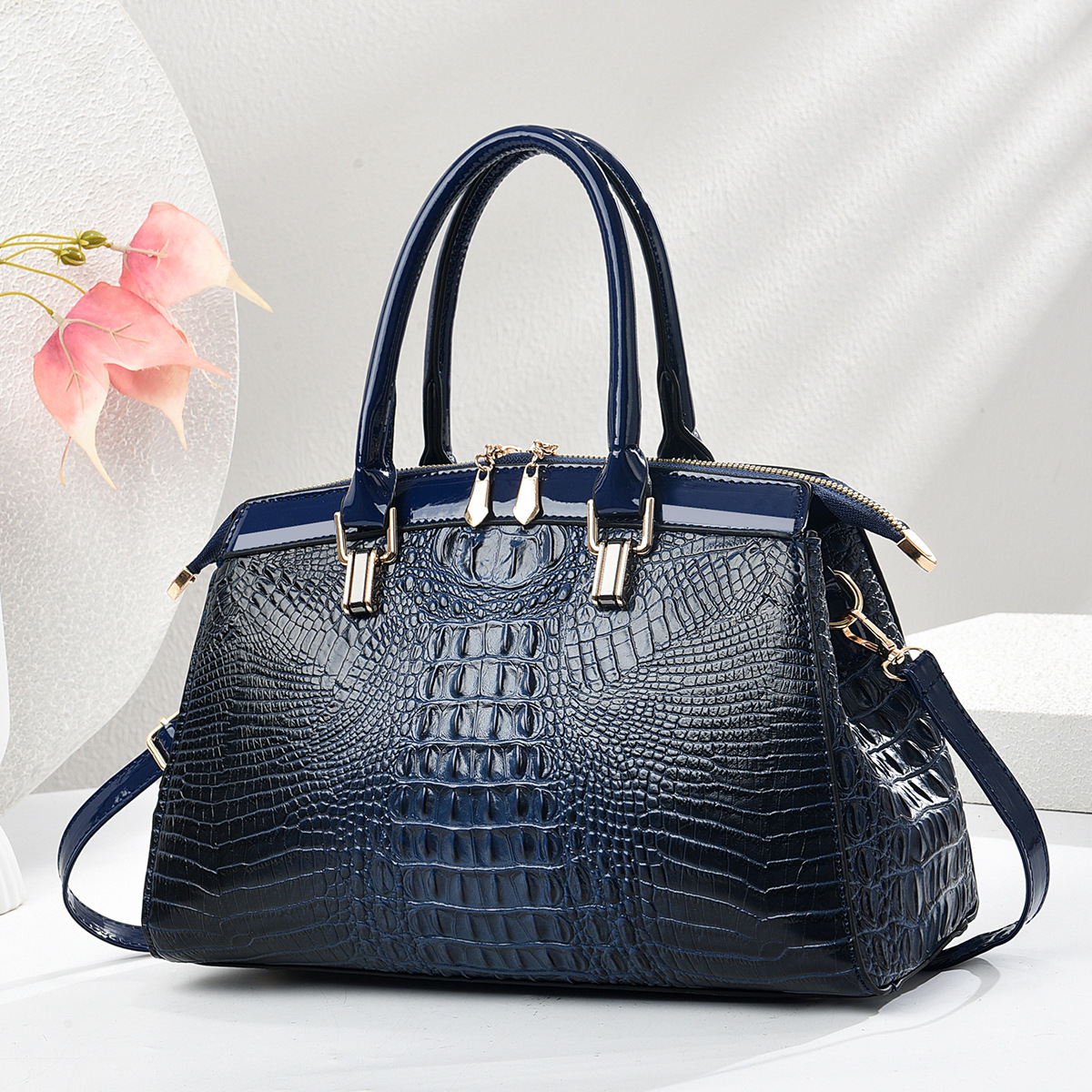 New cross-border style, simple and trendy 2025 women's bag, versatile Korean version, large capacity, fashionable crocodile pattern handbag, set bag Specification drawing