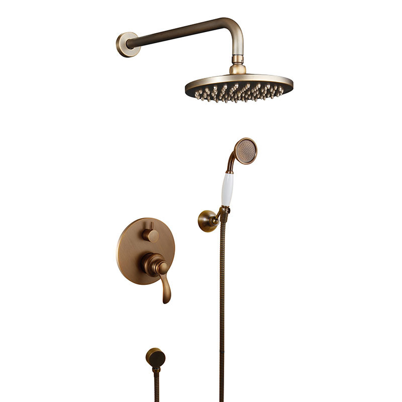 Showerhead set, mixing valve, faucet, shower, antique hanging rod, spray, pre-embedded wall pipe, retro copper and black copper split Application Scenario