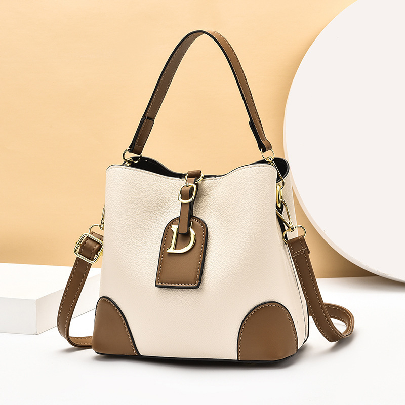Ladies' bucket bag 2024 new retro color-blocking single-shoulder crossbody bag, Korean-style trendy, simple and elegant hand-held women's bag full figure