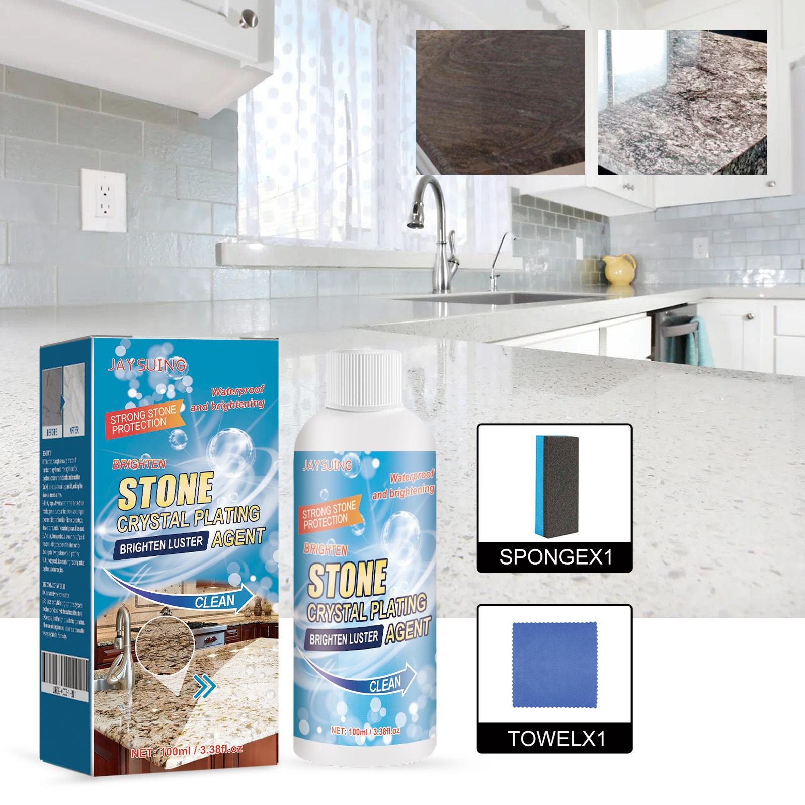 Youdaoplaceholder0 stone crystal coating agent, kitchen quartz stone tile countertop scratch maintenance, cleaning, stain brightener full figure