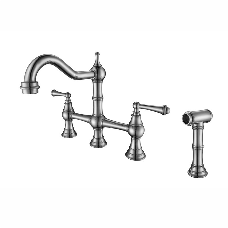 Kaiping Youjia Sanitary Ware copper washbasin, four-hole faucet, chrome-plated 8-inch basin, double handle, American style with spray gun 3841 Item Picture